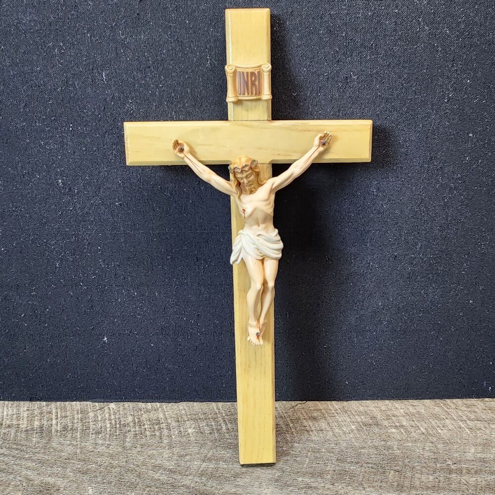 Vintage 15” INRI Wooden Crucifix Cross Wall Decor Jesus Christ - Picture 1 of 5